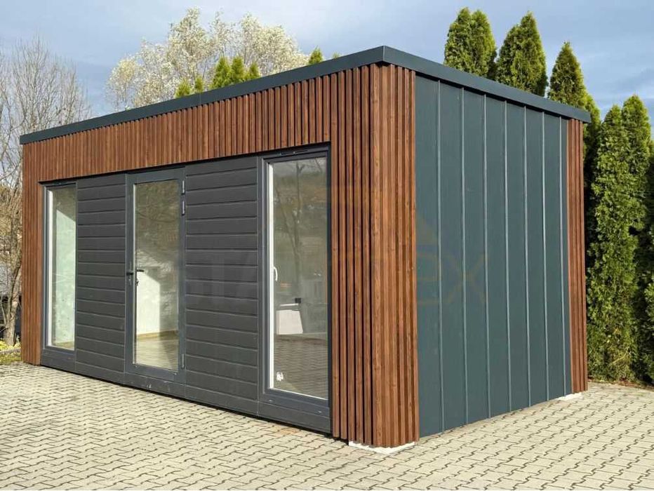 Nowoczesny Kontener Biurowo - Usługowy 6x3m Grafit + Orzech | OD RĘKI!