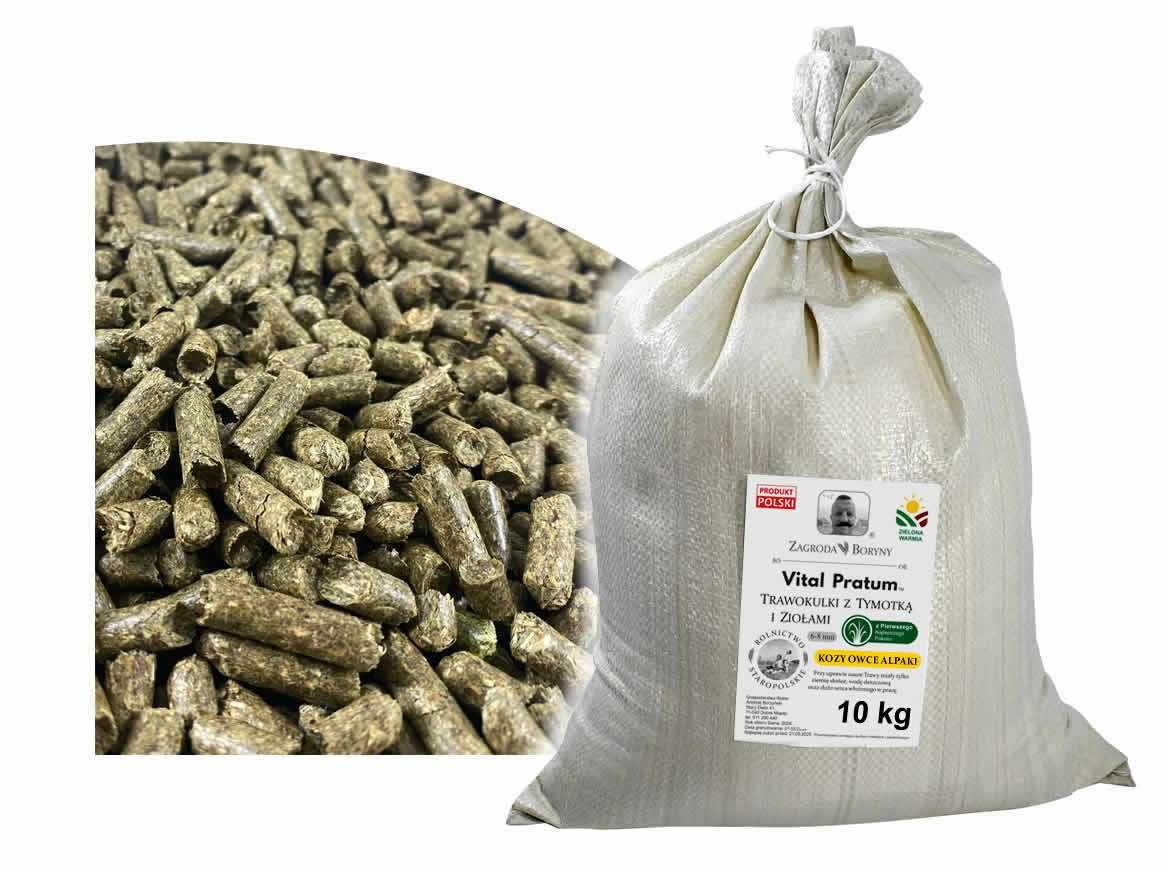 Siano Trawokulki 10 KG z Tymotką i Ziołami Kozy Owce Alpaki Pellet