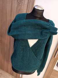 Sweter damski, butelkowa zieleń firmy NA KD, oryginalne rękawy