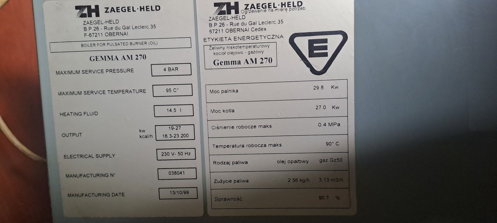 Piec olejowy ZAGEL-HELD z palnikiem