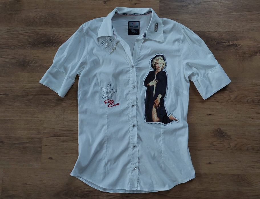 biała koszula z krótszym rękawem z Marilyn Monroe Peter Cook