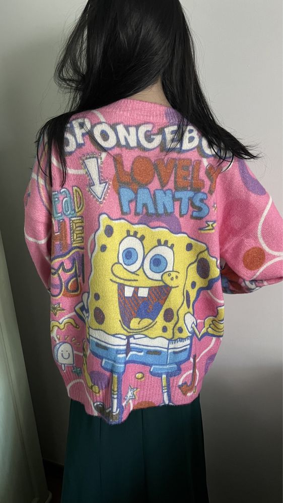 Nowy Sweter kryształy, perły, cyrkonie spongebob wyjątkowy