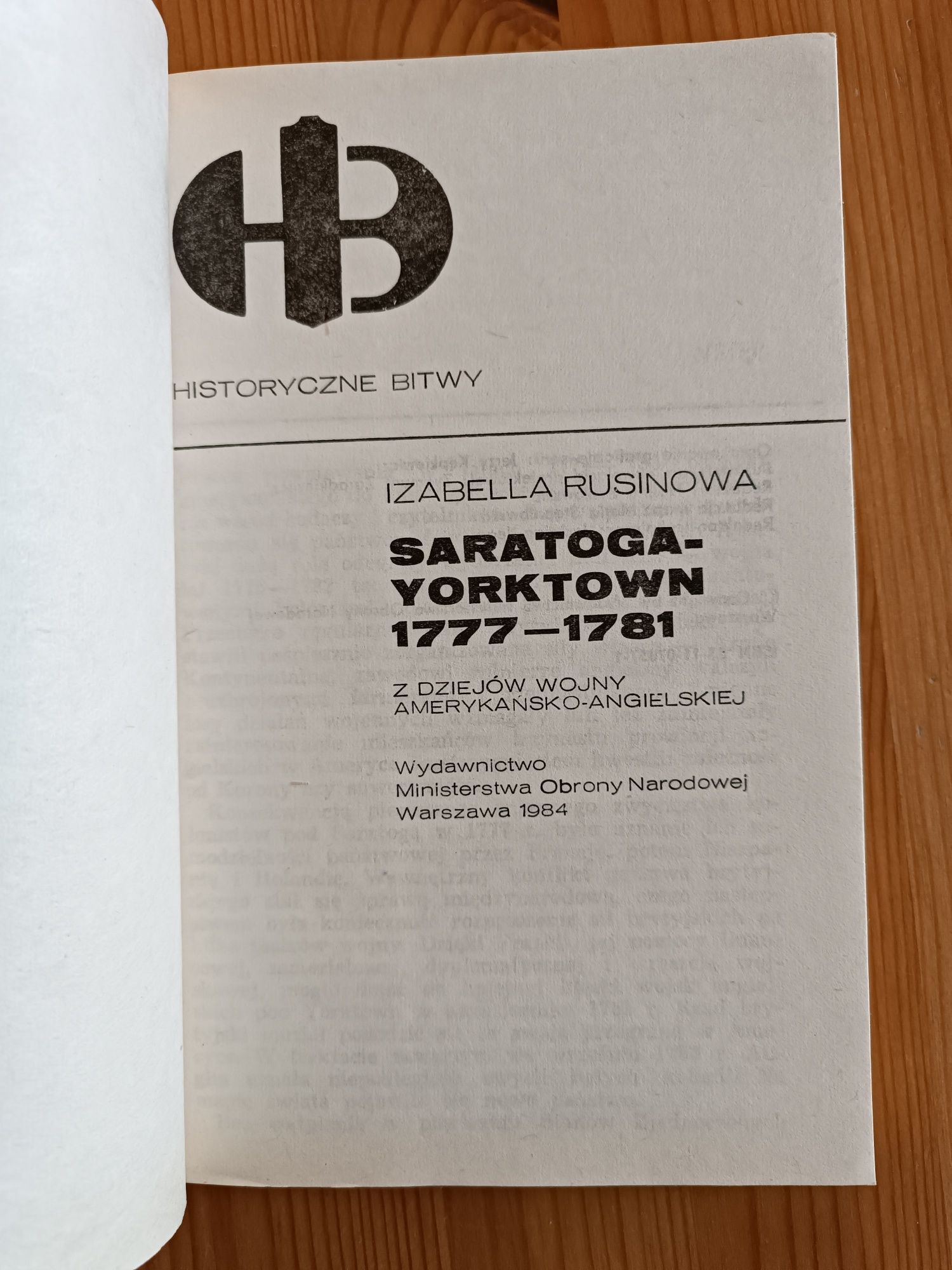 Książka HB "Saratoga - Yorktown 1777 - 1781", Izabella Rusinowa