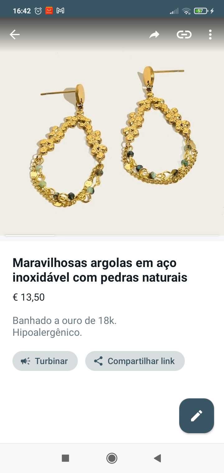 Brincos em aço inoxidável