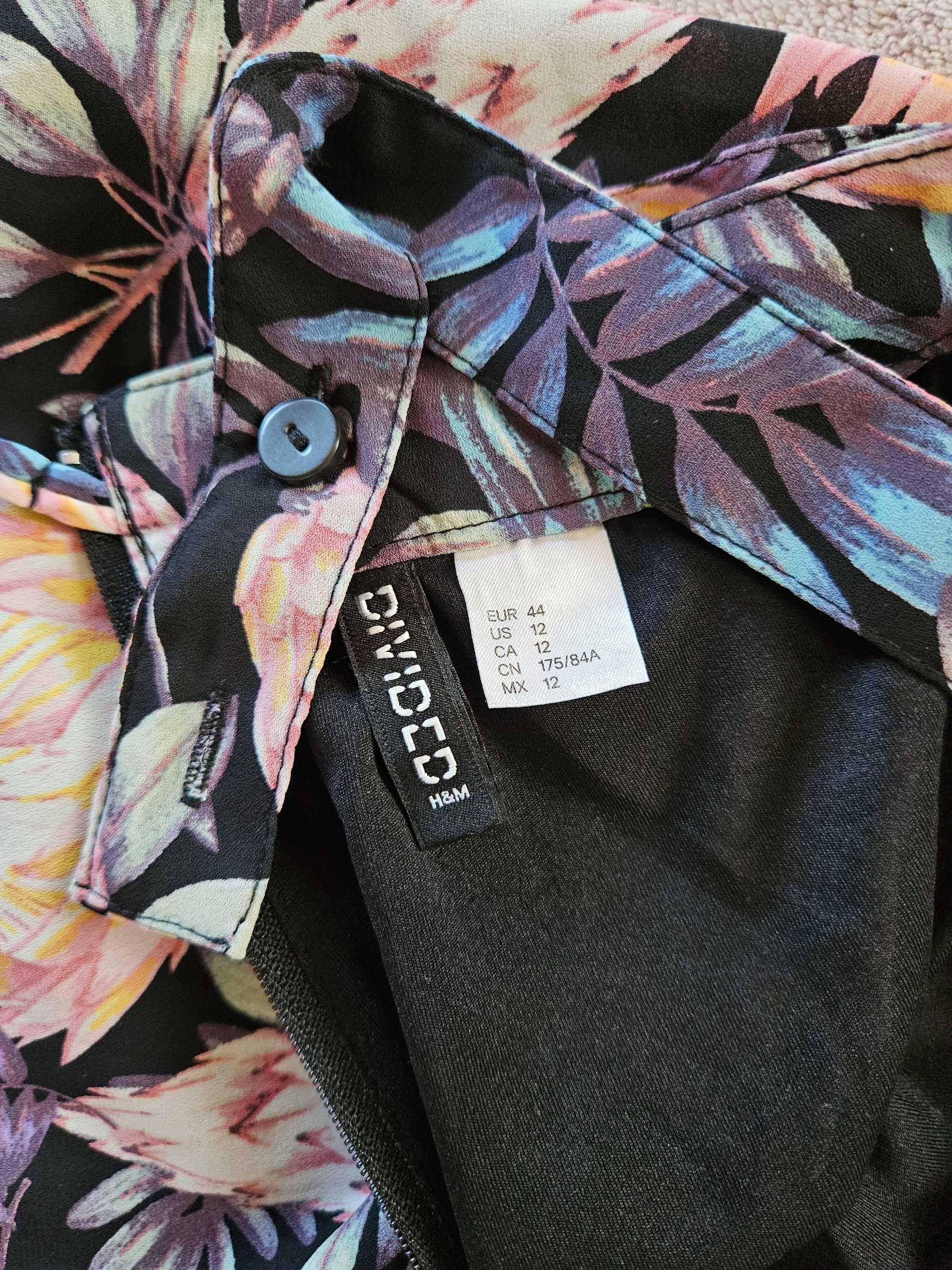 Czarne ogrodniczki w kolorowe kwiaty h&m rozmiar 44 XXL