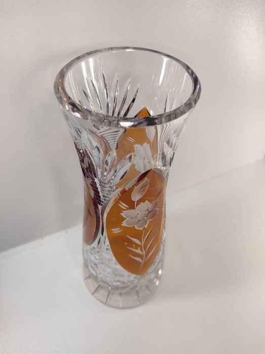 Wazon kryształowy Huta Julia wys 30,5cm / szkło kryształ kolorowy PRL