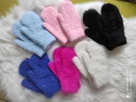 варежки, перчатки, рукавицы, ангора,двойные 6 цветов зима