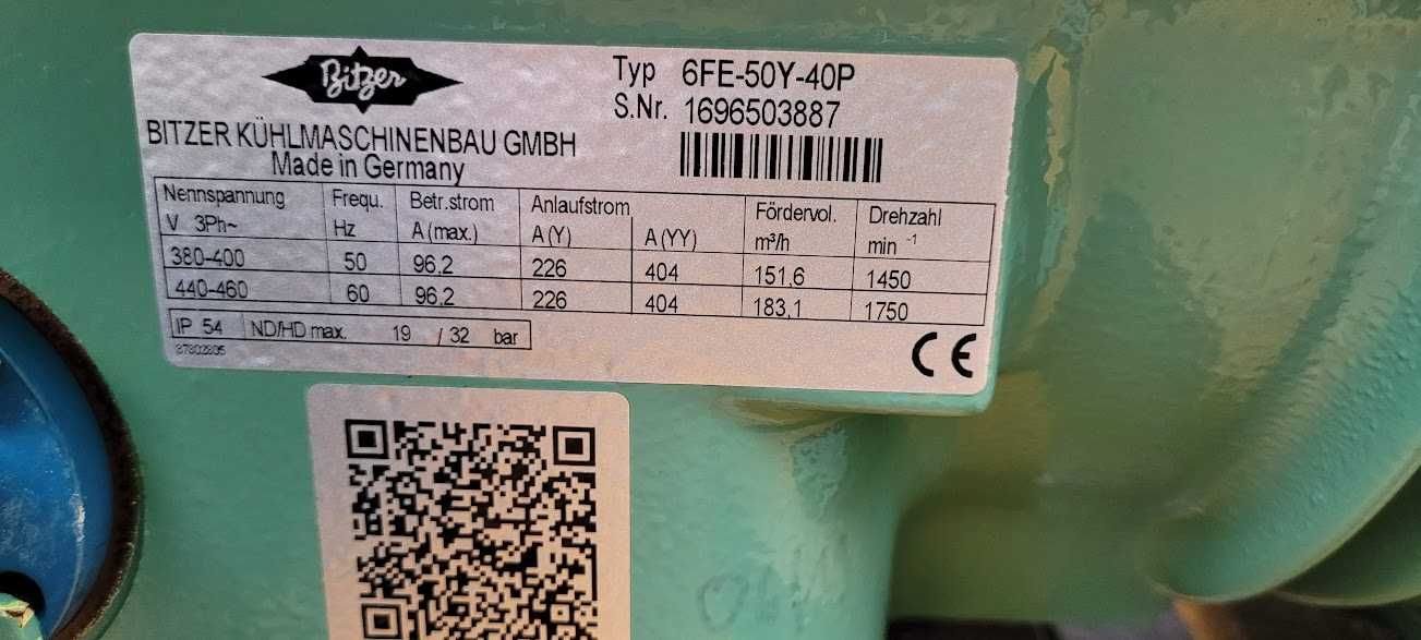 Sprężarka chłodniczo mroźnicza BITZER 6FE-50Y-40P 151,6 m3/h 104 KW