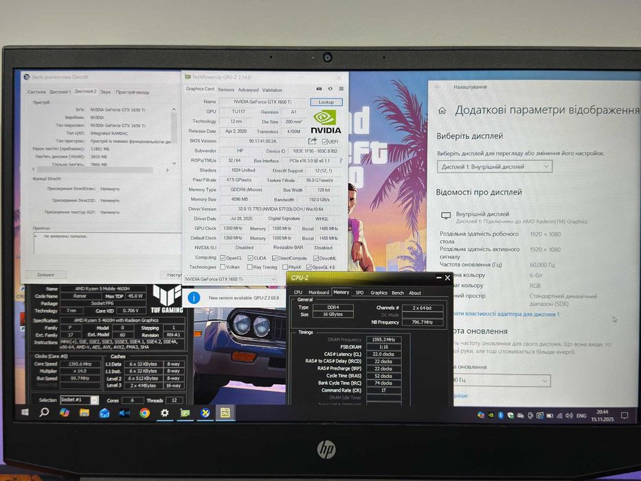HP Gaming 15, gtx1650ti, ryzen 5, 16gb ram, 512gb ssd