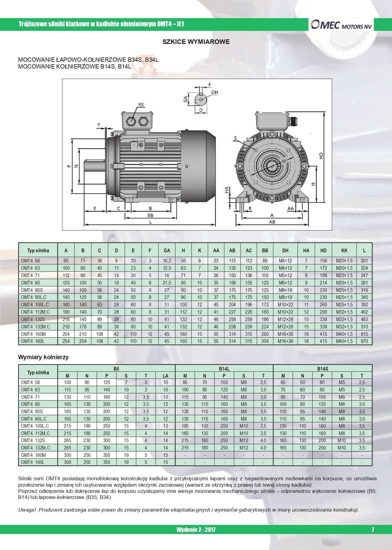 silnik elektryczny 0,37kW 700obr. 3fazowy 90B35 OMT