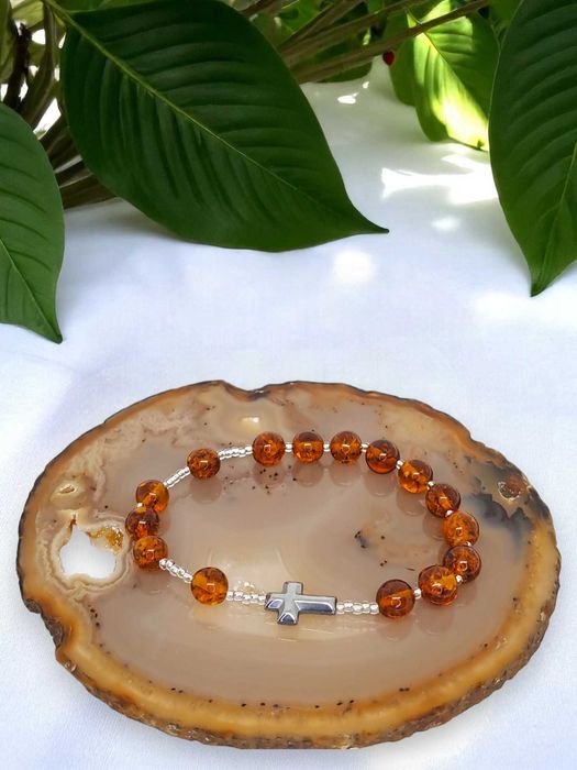 Bransoletka różaniec, dziesiątka różańca, BURSZTYN bałtycki #1015