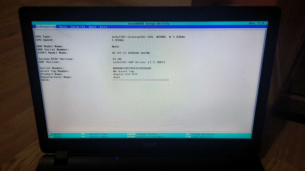Laptop Acer Aspire ES1-512C9LT bez dysku
