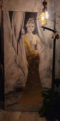 Gold dress 180x90 , duży obraz, obraz kobieta