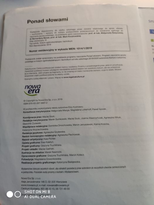 Podręcznik Ponad słowami 1 cz. 1. Zakres podstawowy i roz.