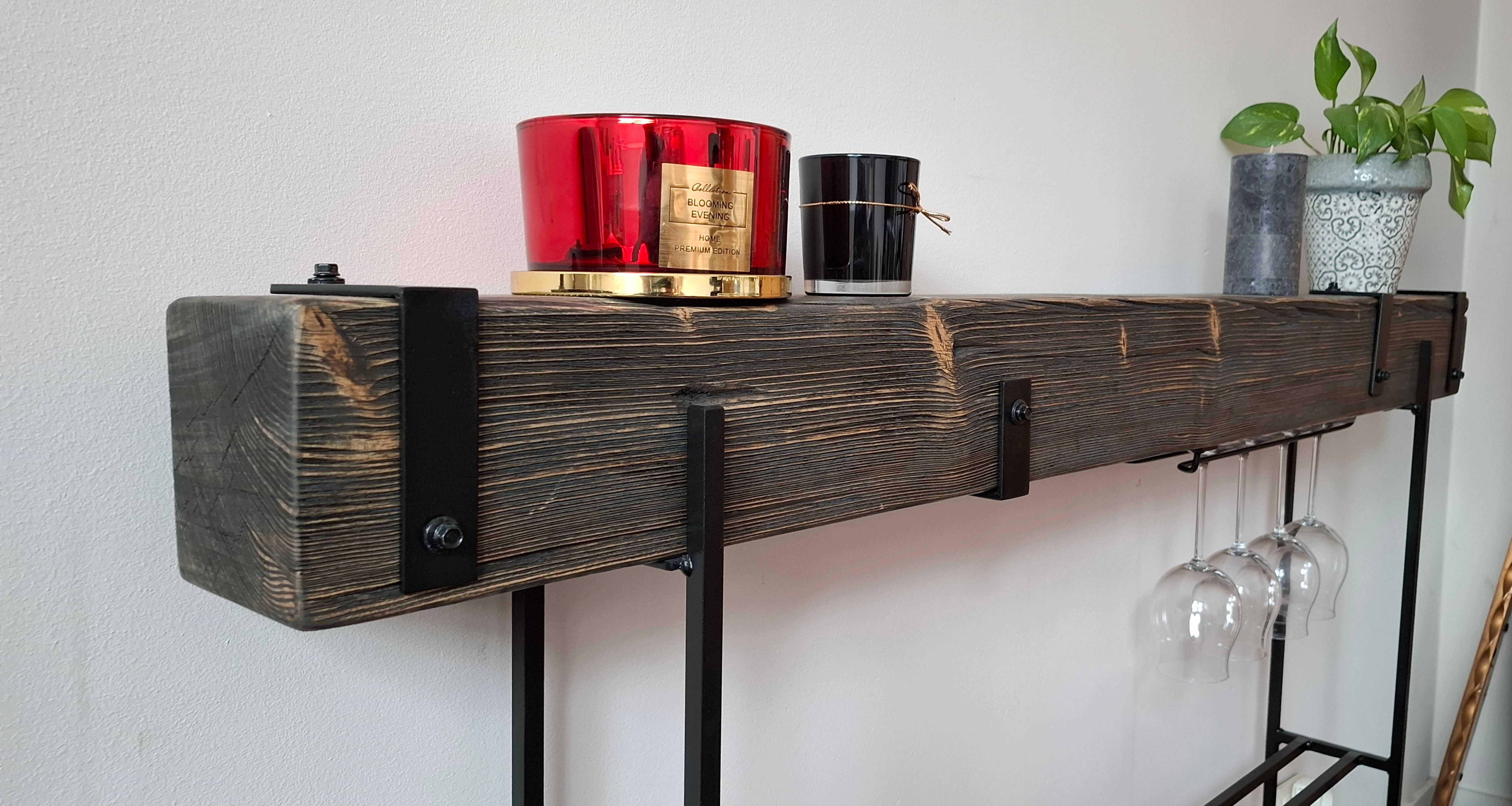 Sprzedam konsolę loft, stojak na wino, handmade.