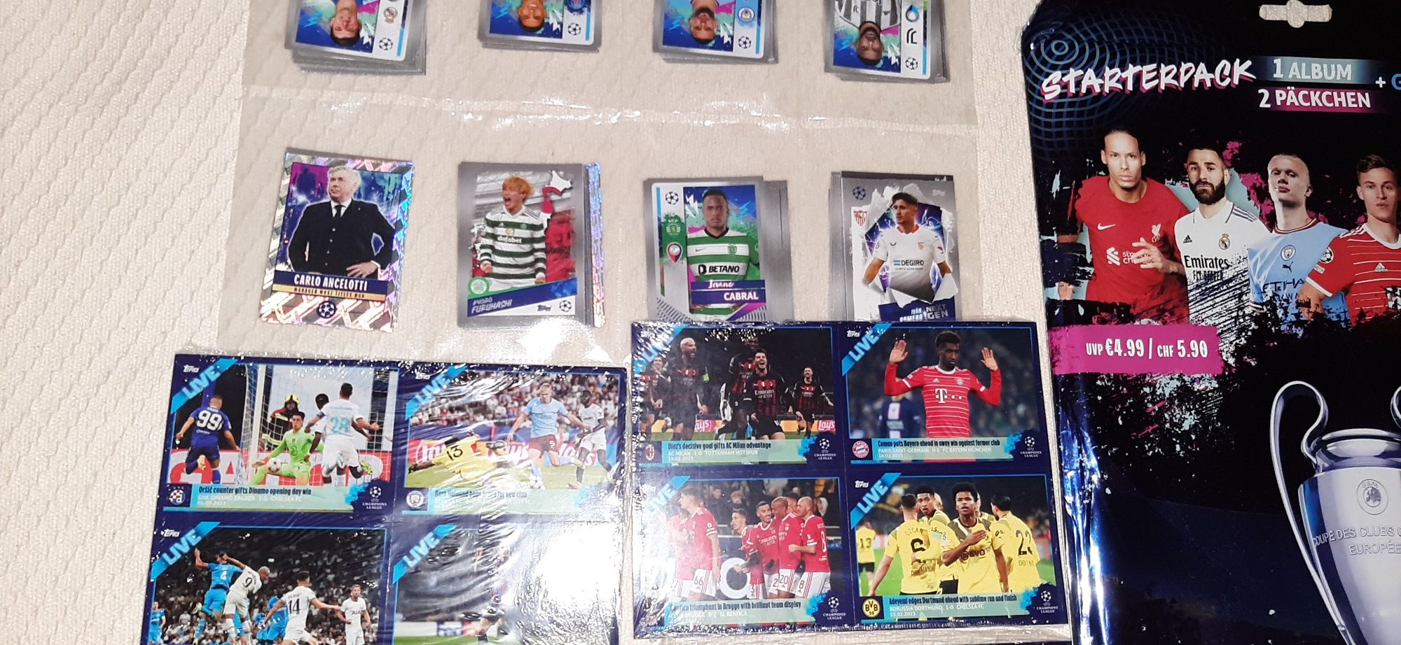 Champions league 2022/23 por colar/4 packs live/10 saqueta/2 caderneta