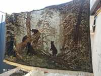 Шерстяной ковер панно Мишки Утро в сосновом лесу бору ГДР СССР гобелен