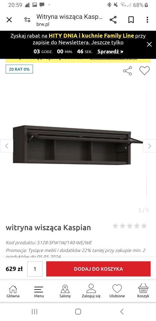 Witryna wisząca BRW Kaspian nowa