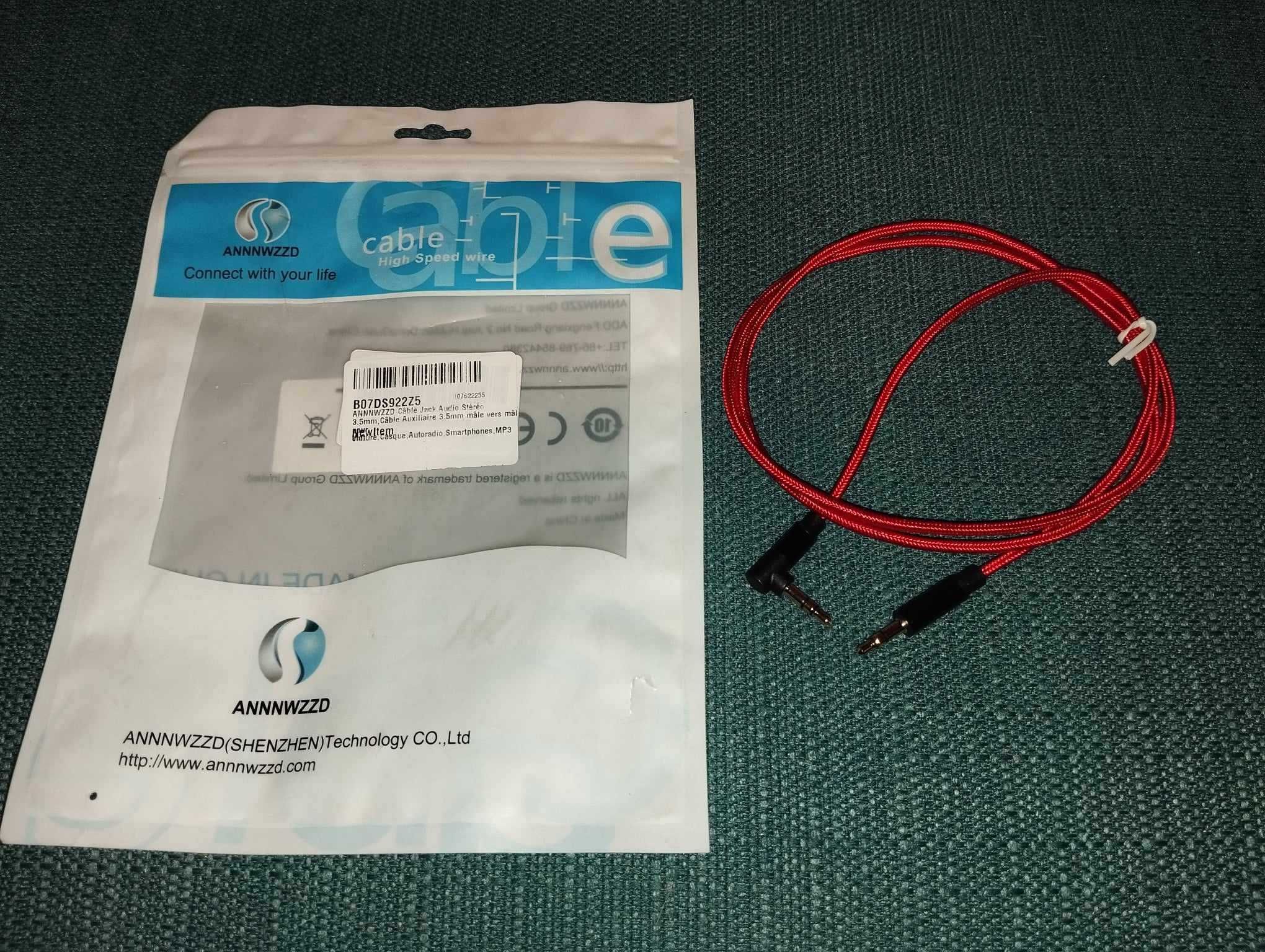 Kabel Audio Mini Jack - Kątowy / Prosty - Czerwony