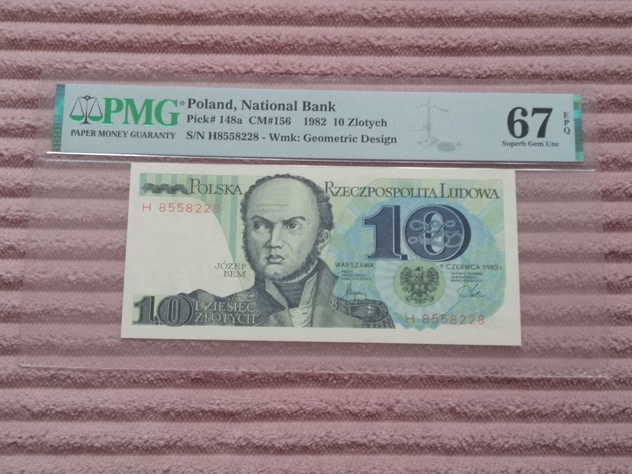 Banknot prl 10 zlotych 1982r, ser. H, PMG 67 EPQ