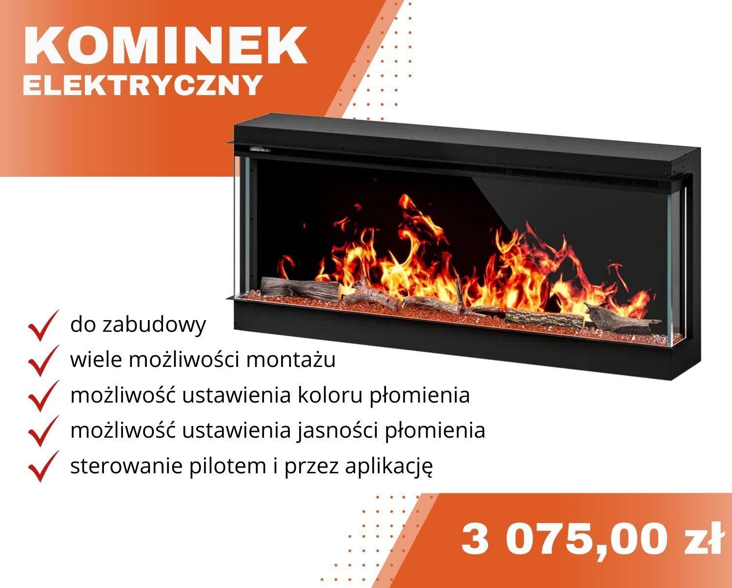 Kominek elektryczny do zabudowy, kominek wolnostojący. Kominki