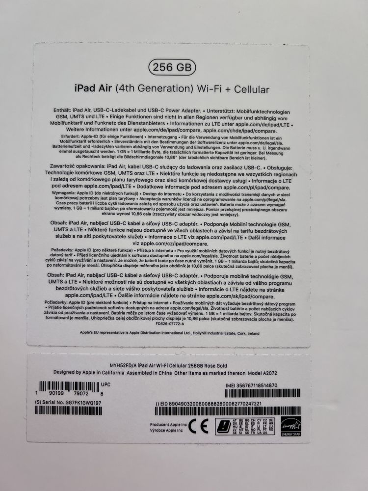 Ipad Air 4 gen. 256gb wifi+cellular