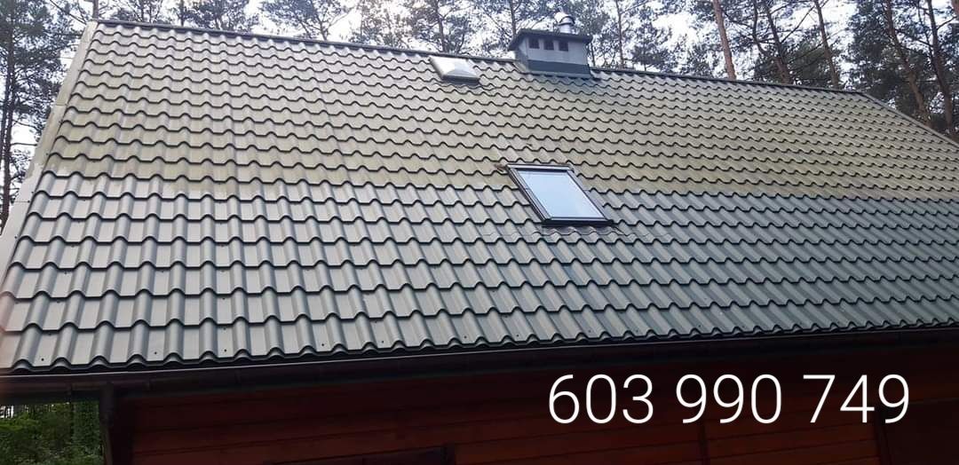 Mycie kostki brukowej elewacji dachu