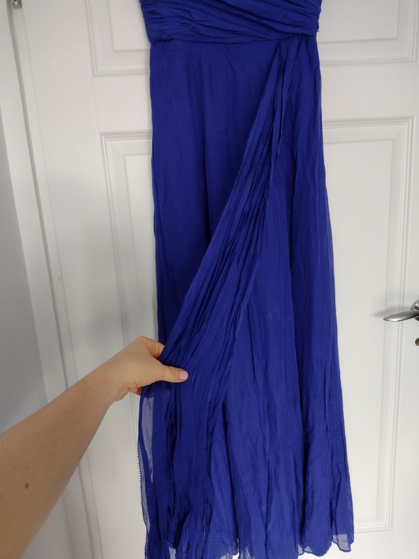 Sukienka maxi jedwab 100% coust kolor kobaltowy rozmiar 34