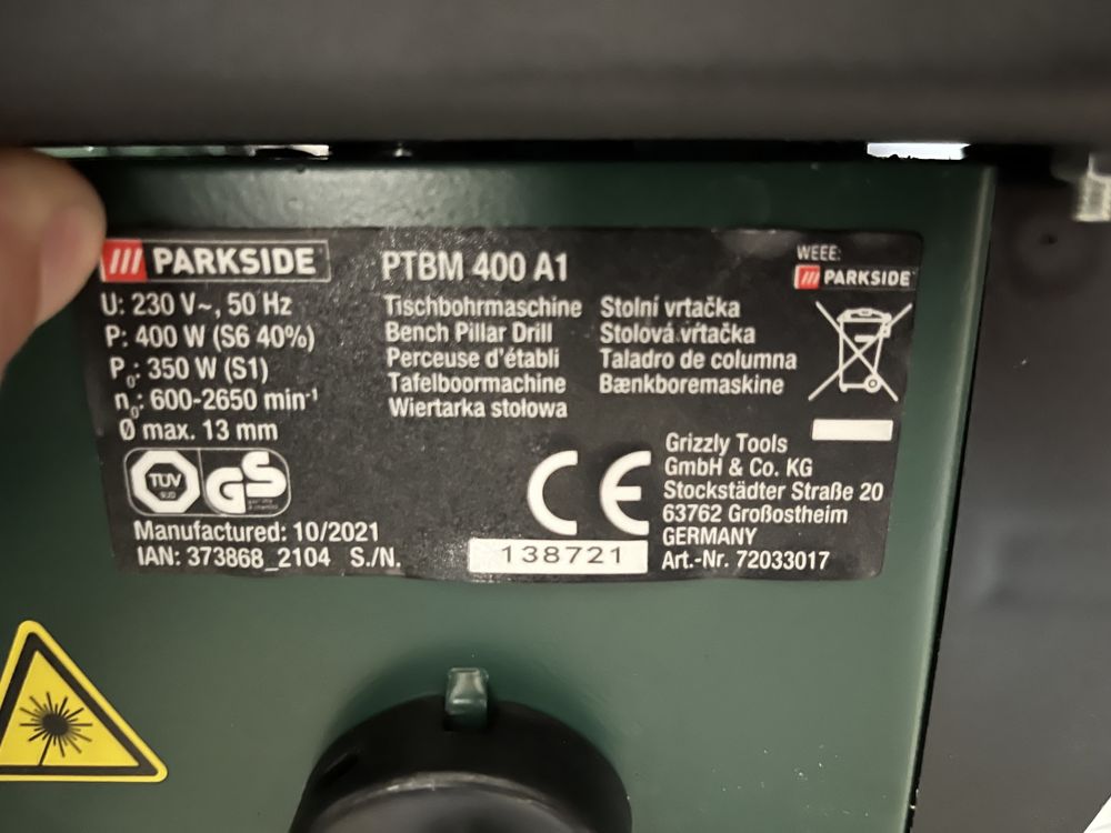 PARKSIDE® Wiertarka stołowa PTBM 400 A1, 400 W