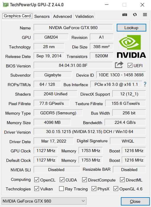 Karta Gigabyte GeForce GTX980 Gaming 4096MB 256bit GDDR5