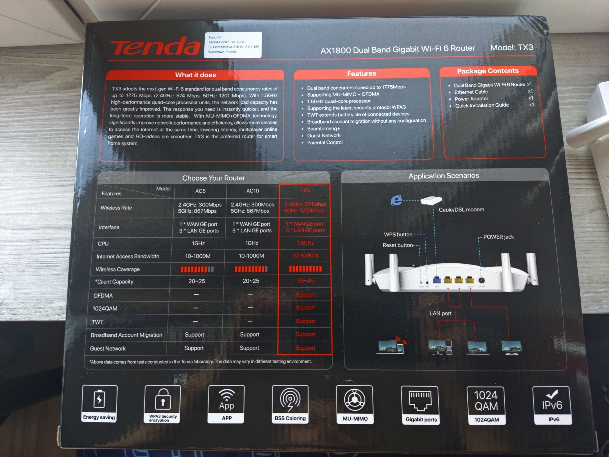 Szybki Ruter Router WiFi 6 Tenda TX3 AX1800