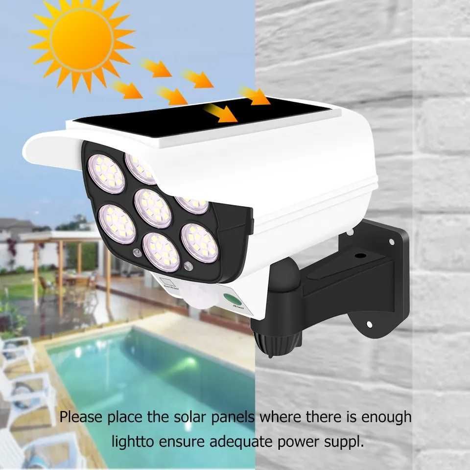 Lampa solarna LED z czujnikiem ruchu imitacja kamery pilot