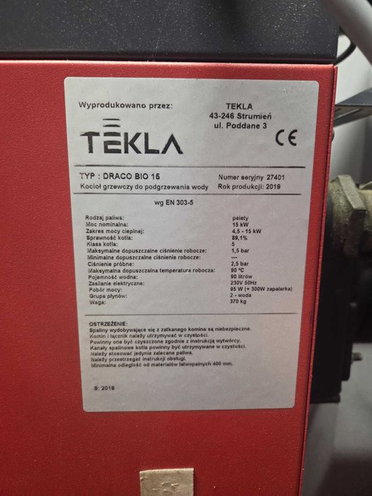 Piec na pellet Tekla Draco BIO 15 KW