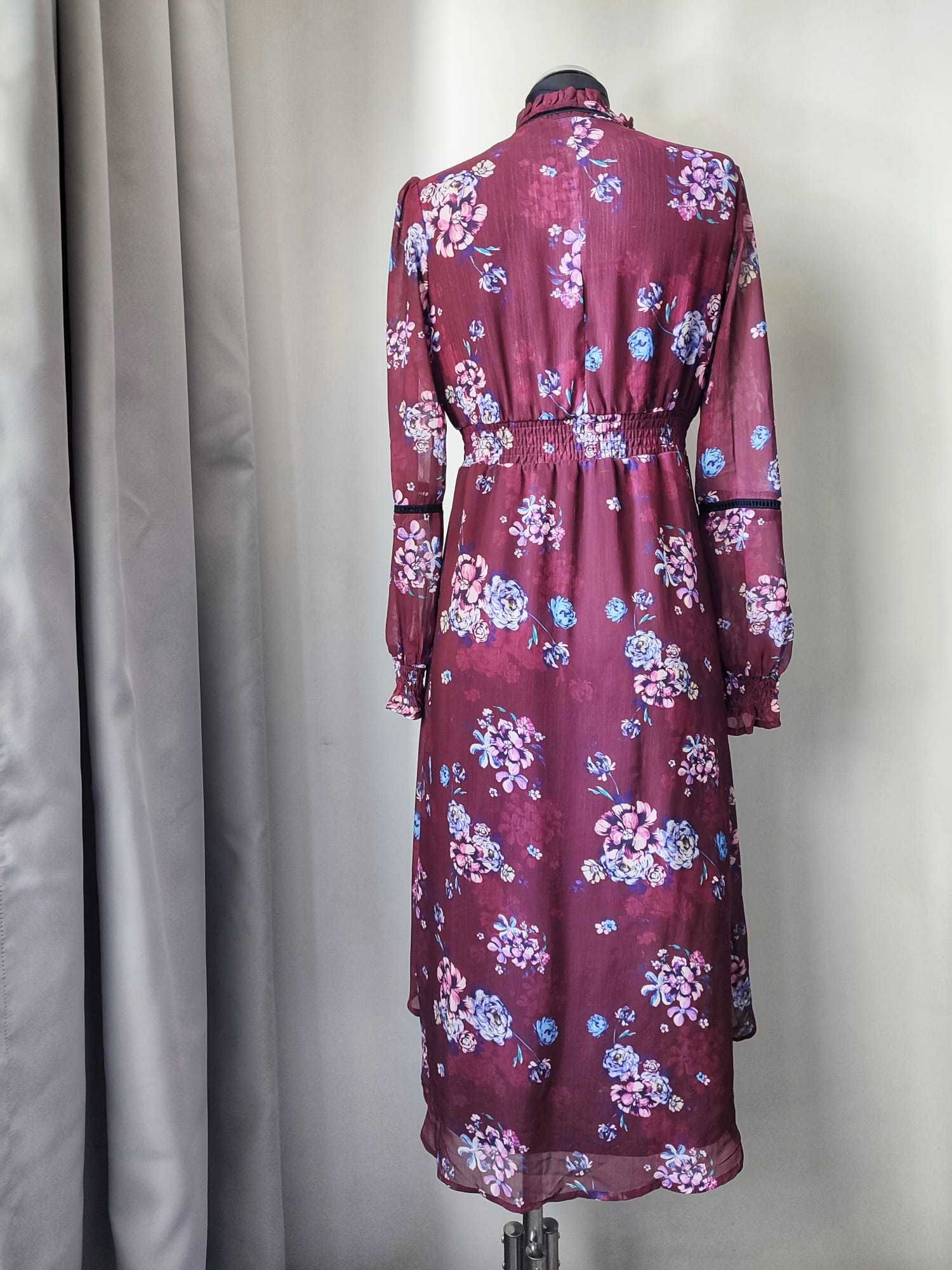 Sukienka boho kwiaty bordo Mohito 34 XS