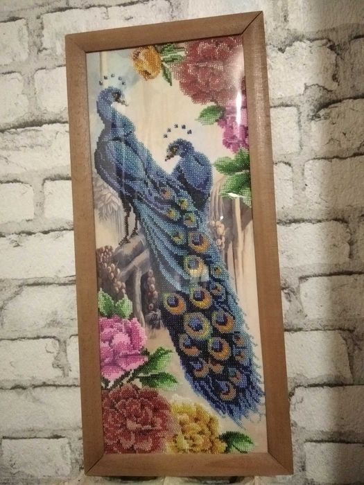 Картина ПАННО "Павлины" 2 варианта.: Часы!  бисером.Полная зашивка!