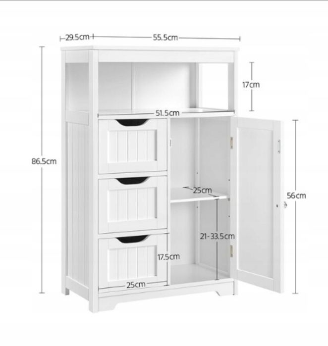Szafka łazienkowa z szufladami komoda półka 55,5x29,5x86,5 cm WADA