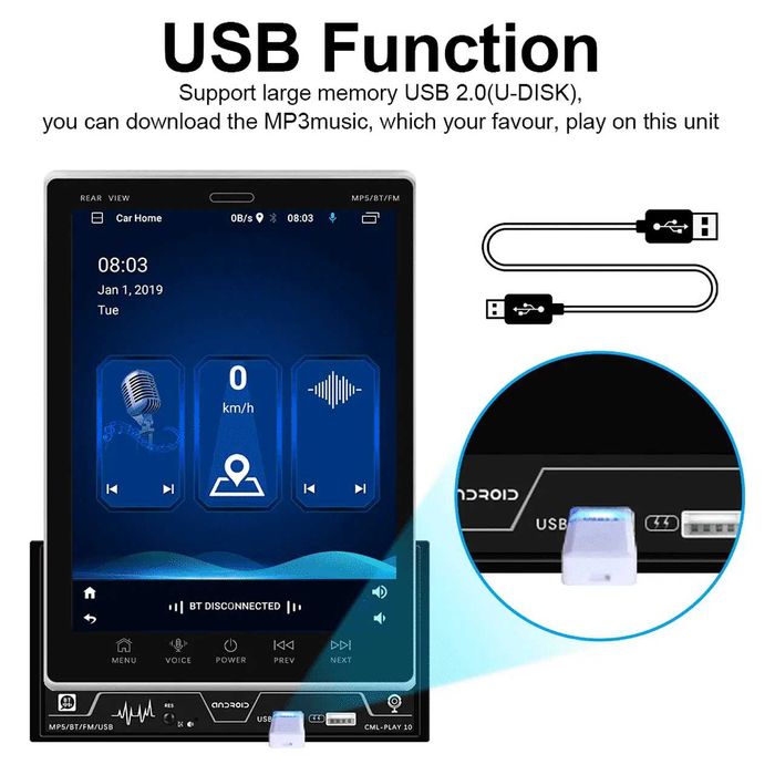 D46- Auto rádio Vertical Universal android 10.0 1gb ram 16gb tela 9.5