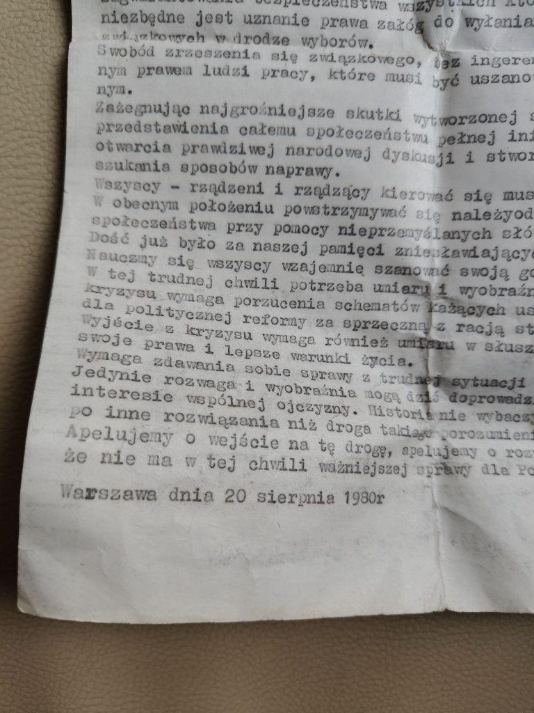 Dokumenty  z okresu strajku 1980 roku