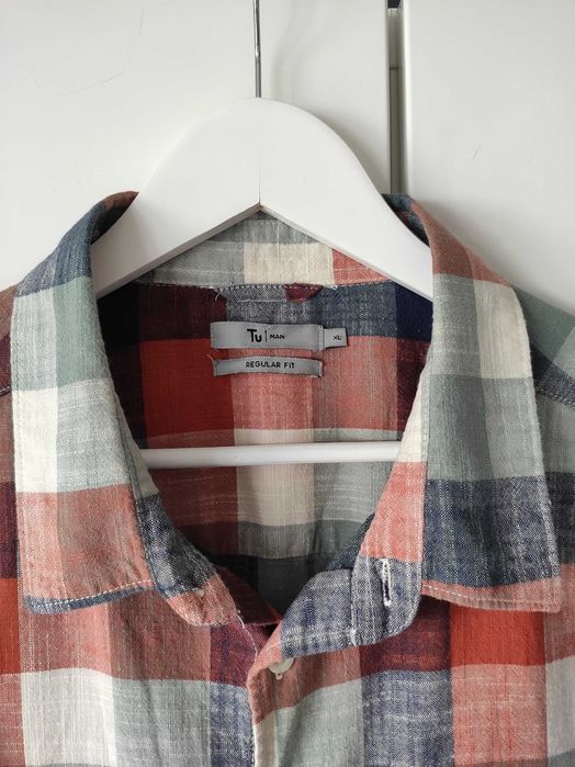 Koszula męska w kratę z krótkim rękawem 100% bawełna rozmiar XL/2XL