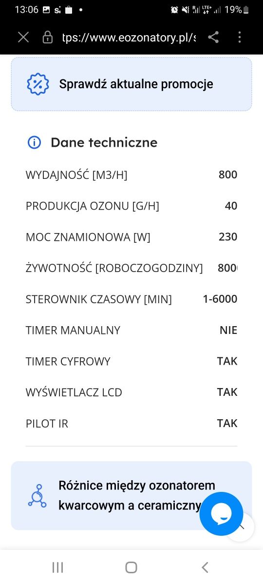 Ozonator generator ozonu LCD z pilotem 40 g/h