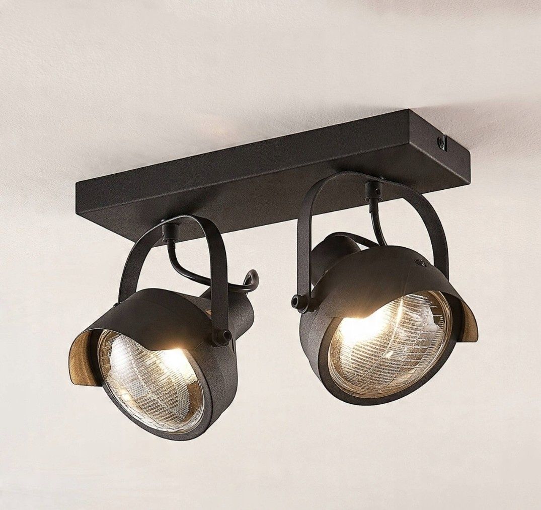 Lindby Spot sufitowy Henega, reflektor, czarny, 2-pkt.