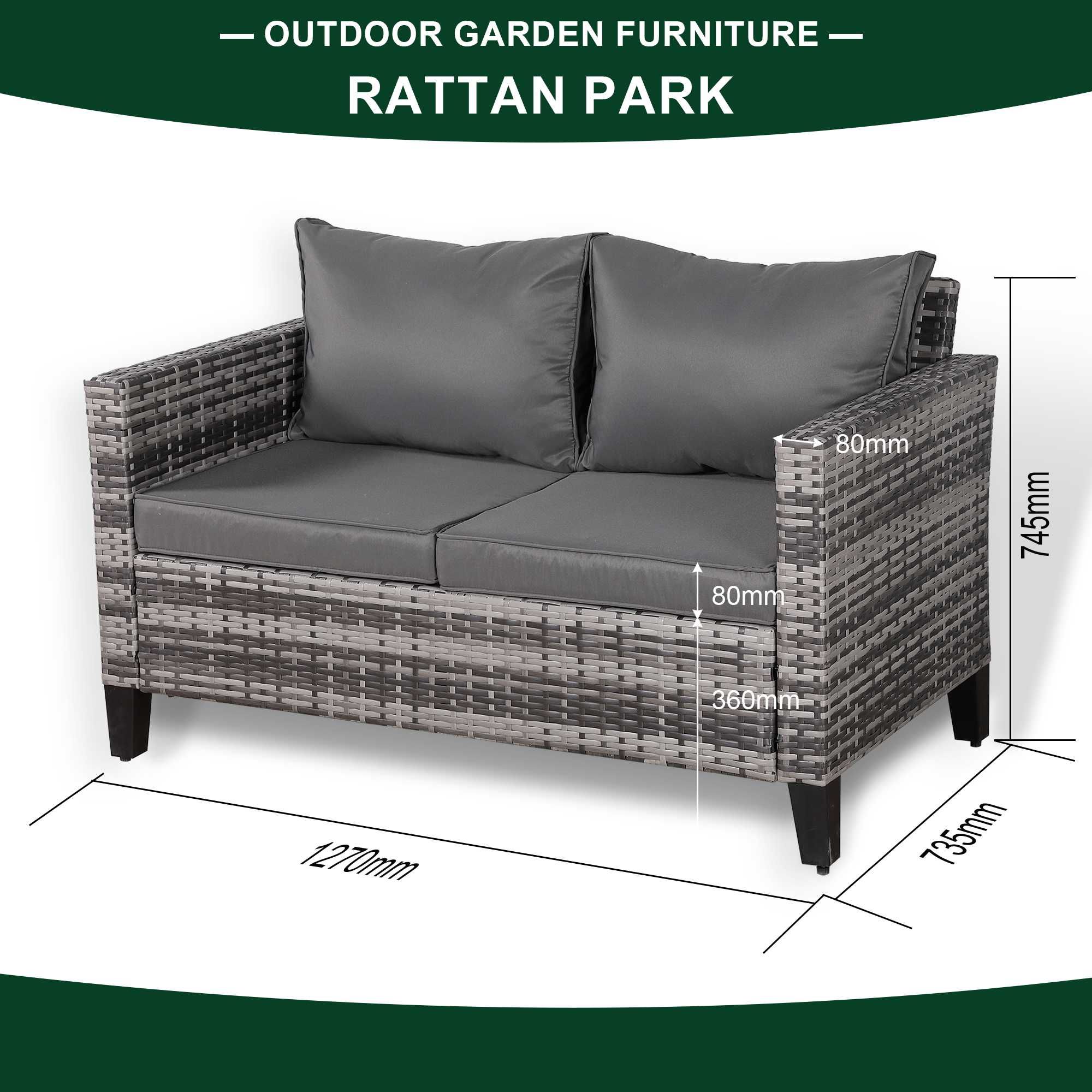 Dwuosobowa szara sofa rattanowa