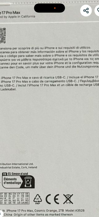 Iphone 17 pro Max 2TB Laranja selado