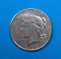 USA 1 dolar 1922 S, Peace Dollar Dolar Pokoju, CERTYFIKAT srebro 0,900