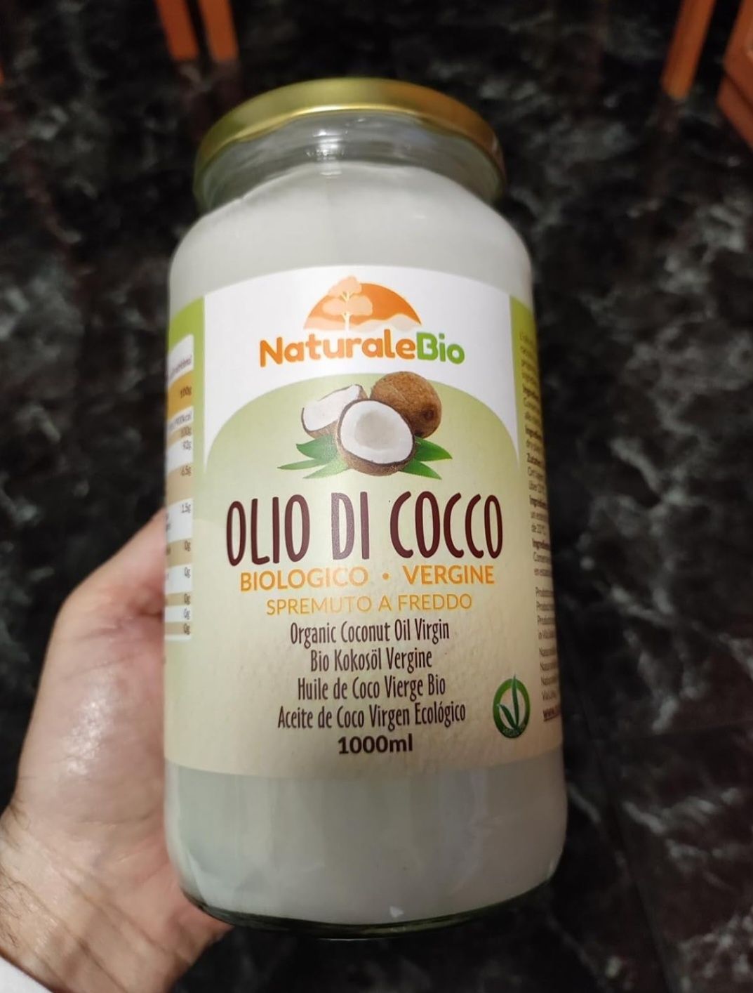 Óleo de coco virgem orgânico, cru e prensado a frio - 1 litro - NOVO