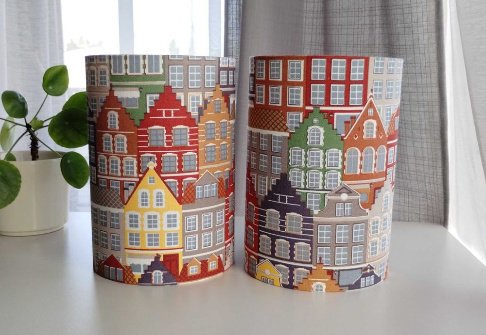 Komplet 2 nowe abażury z tkaniny "Kolorowe kamieniczki" 15cm x 22cm