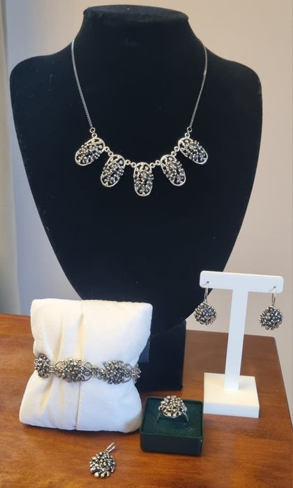 Duży niezwykle elegancki zestaw biżuterii vintage srebro 925