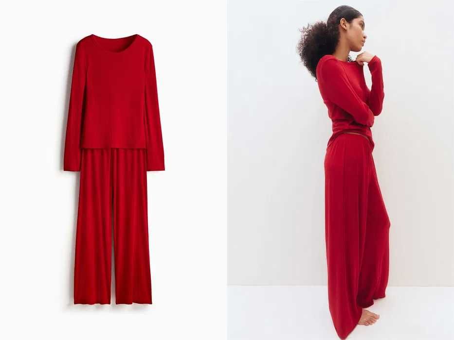 Piżama Bluzka ze spodniami M nowa kolekcja czerwona wiskoza PROMOCJA