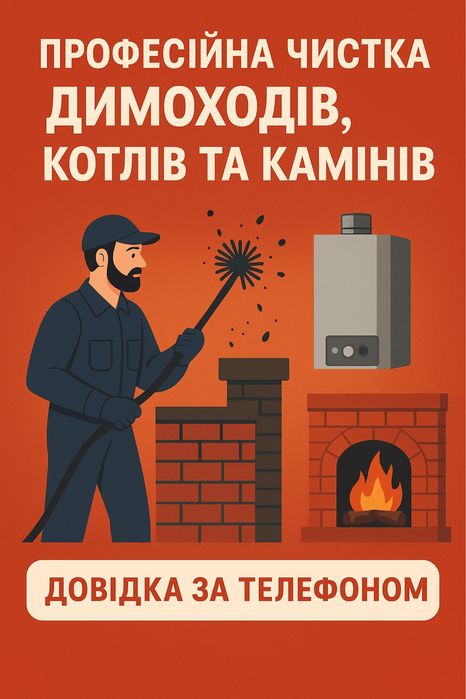 Чистка димоходів, чистка котлів, чистка камінів, чистка дымохода