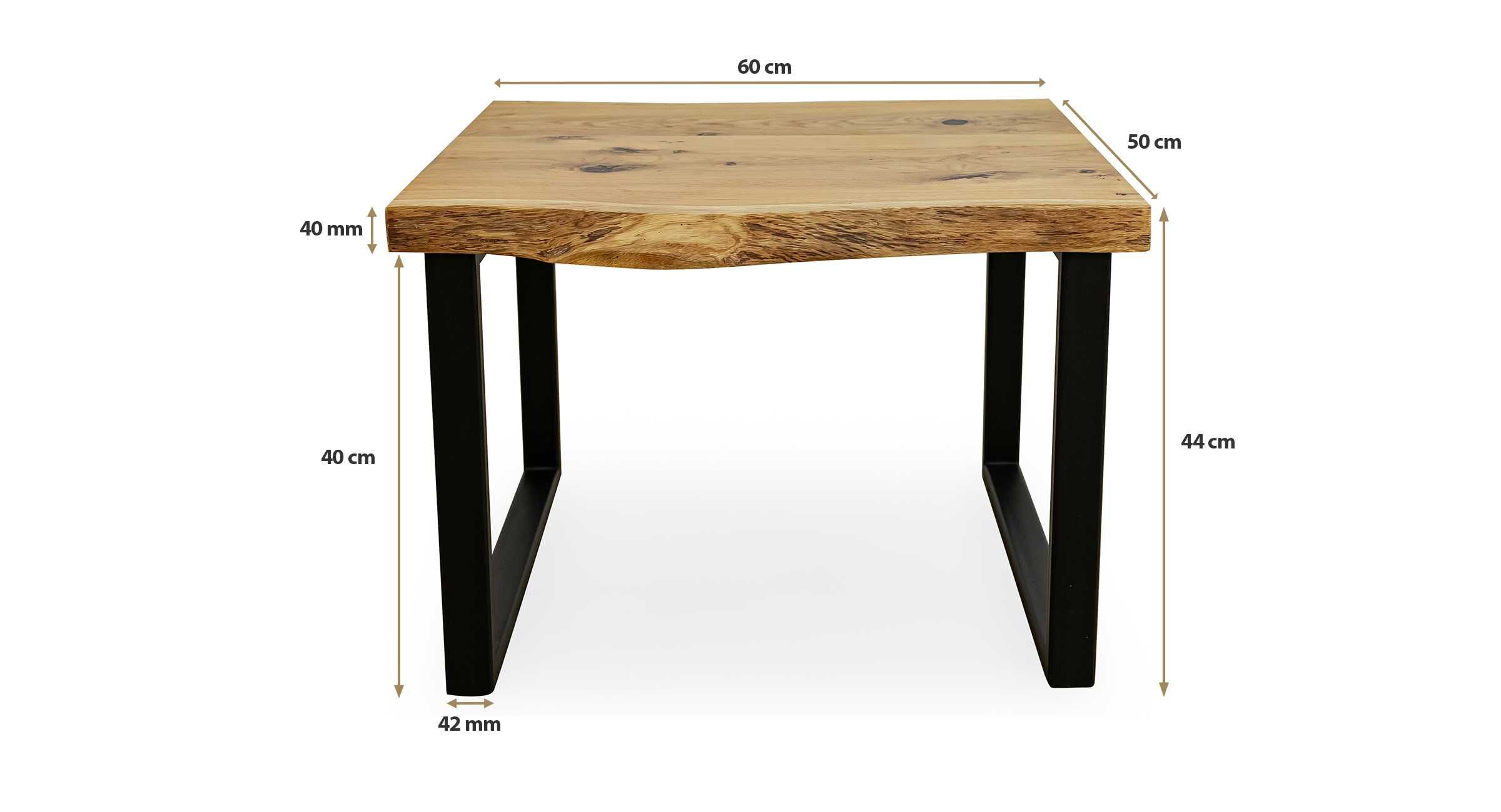 Stolik kawowy loft RAW blat dębowy 60 cm z nogami stalowymi